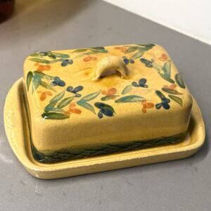 Vintage Terre e Provence France Floral Covered Butter Dish Set XL Hand Painted